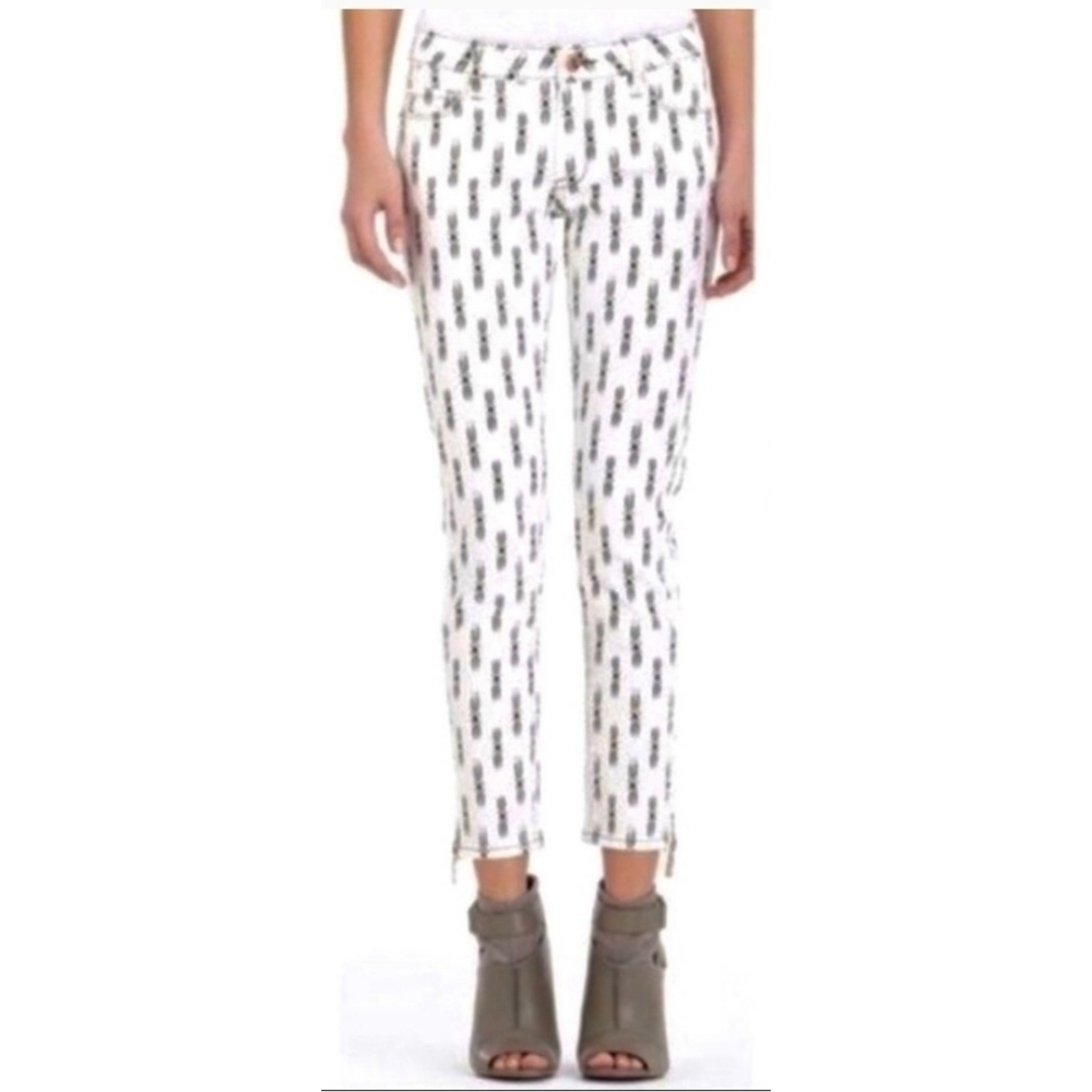 Rachel Roy Skinny Ankle zip White printed jeans Size 24